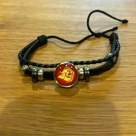 Bracelet black leather adjustable with main charm and silver beaded accents - Picture 2 of 2